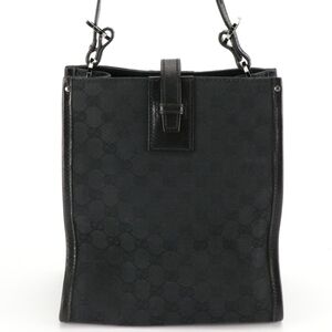 Authentic Gucci Square Vertical Black GG Canvas Leather Tote Shoulder Bag